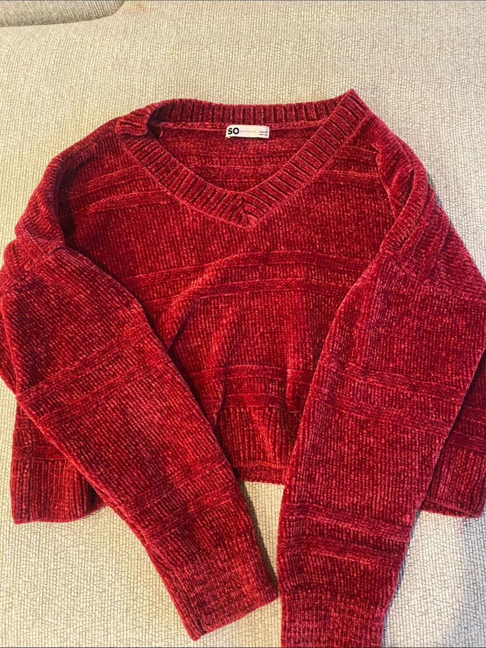 SO Red Chenille V-Neck Sweater
